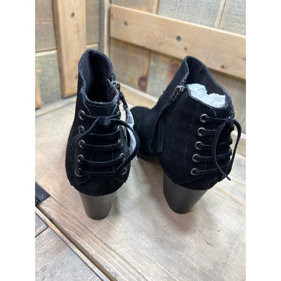 US9.5 NEW Minnetonka Womens Open Toe Bootie Boots Western Suede Black - Picture 3 of 8